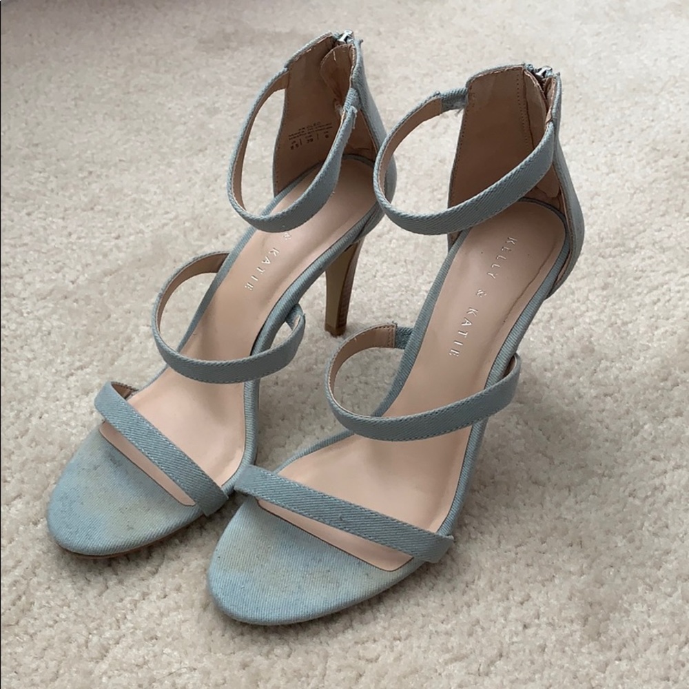 Light Denim Strappy High Heel Sandals